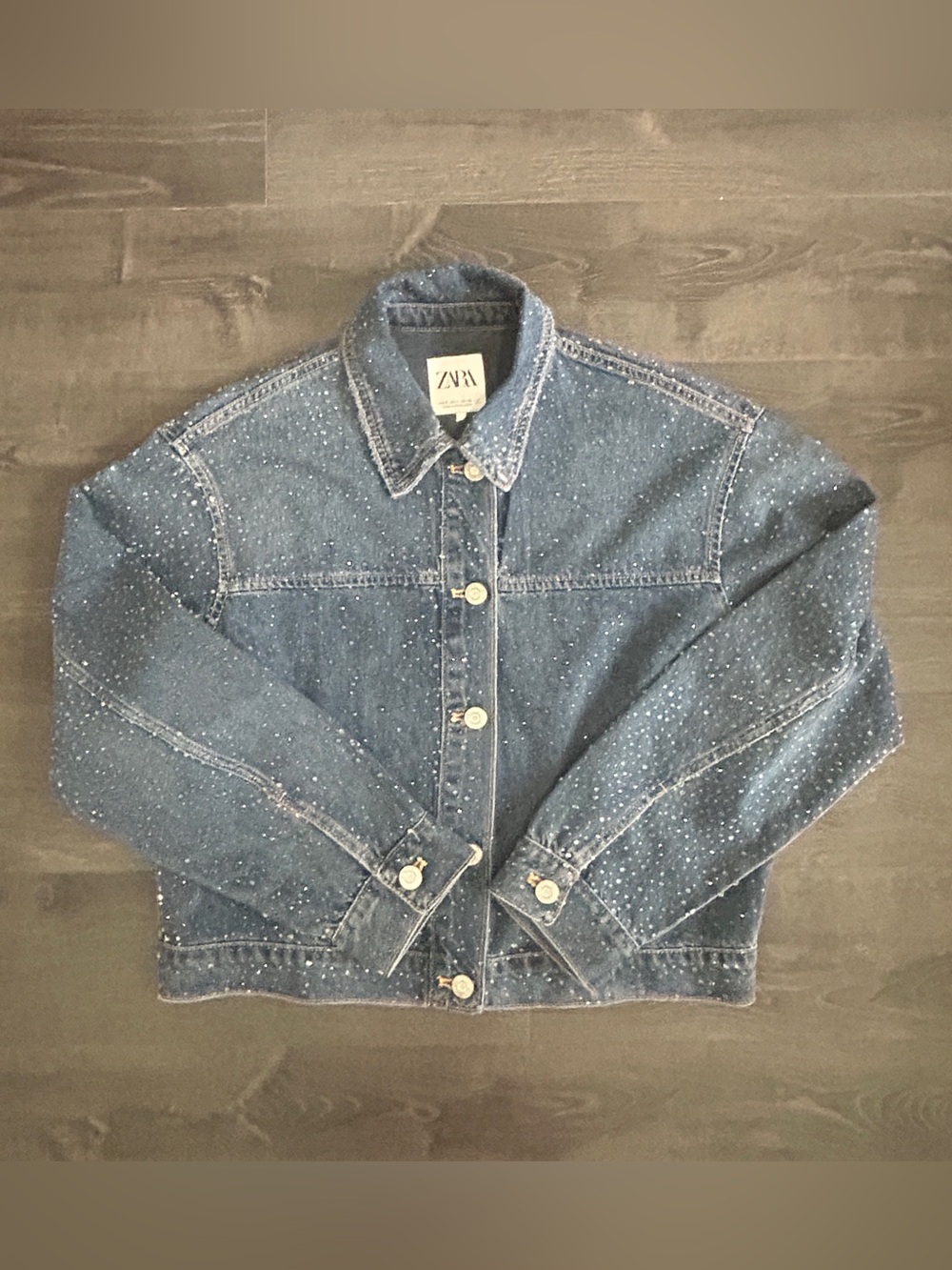 Zara Rhinestone Embellished Denim Jacket Sparkle Bling Trucker Size Small